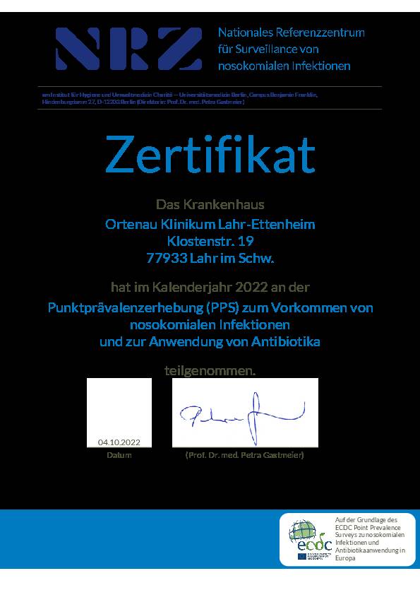 Zertifikat: Klinikhygiene
