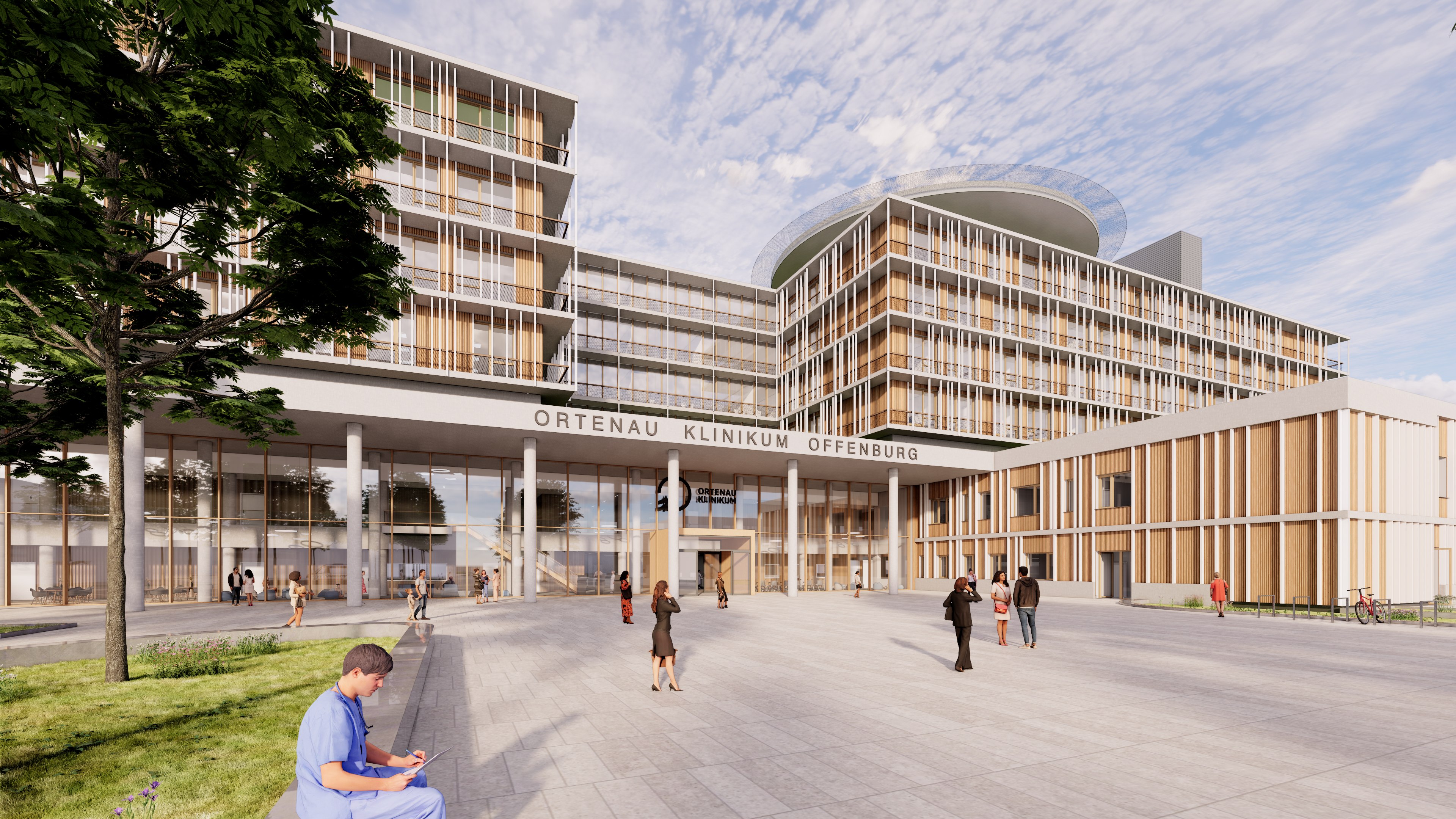 Klinikneubau in Offenburg, Ansicht Haupteingang 